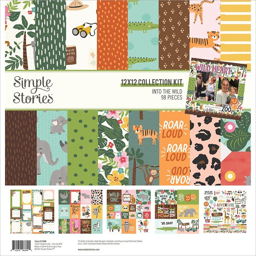 Simple Stories Scrapbook Kit Unisex 12x12 Multicolor NEW Into The Wild 98pc